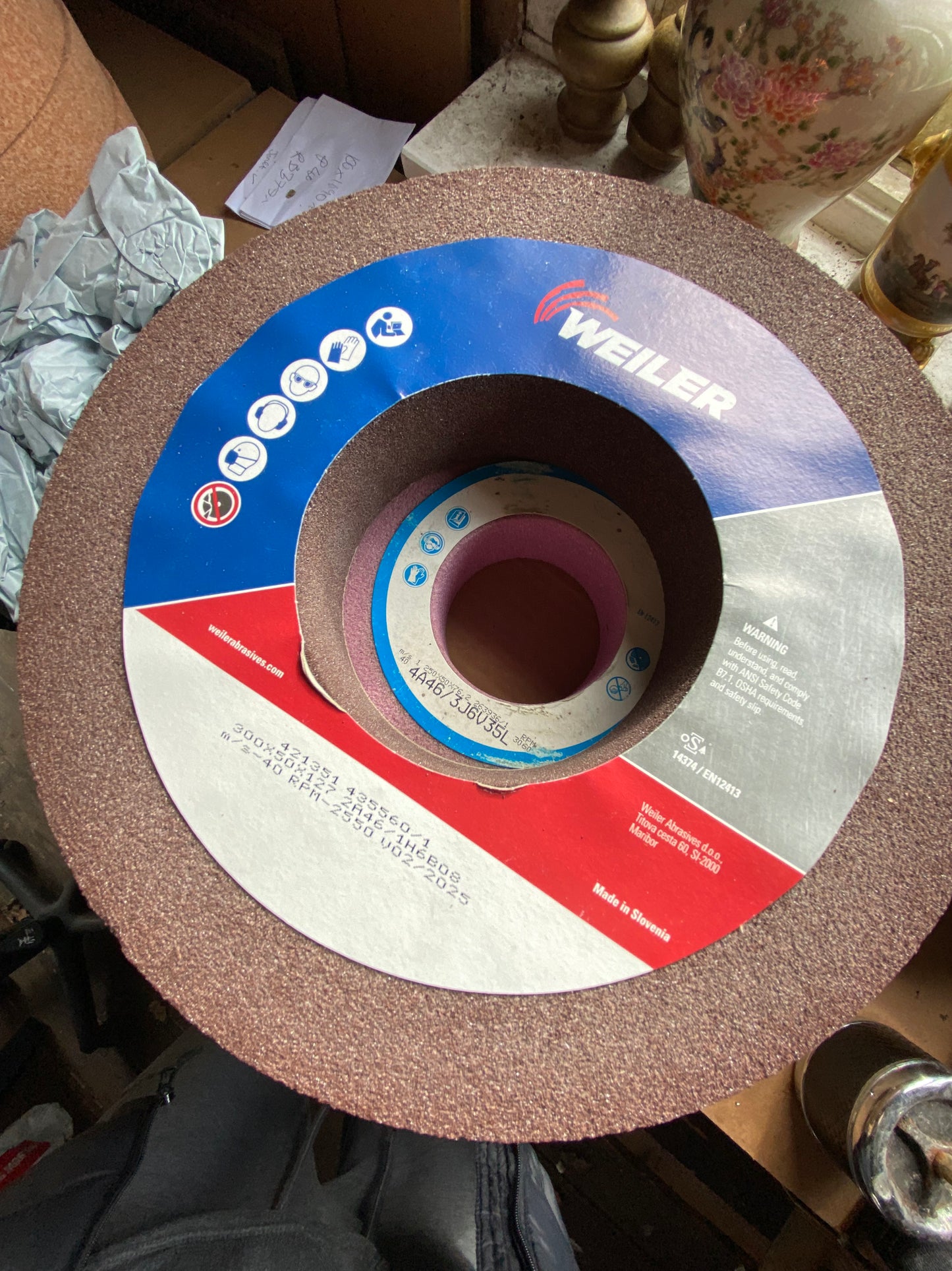 300x50x127mm 2A46 / 1H6 B08 40 m/s Grinding Wheel - Weiler